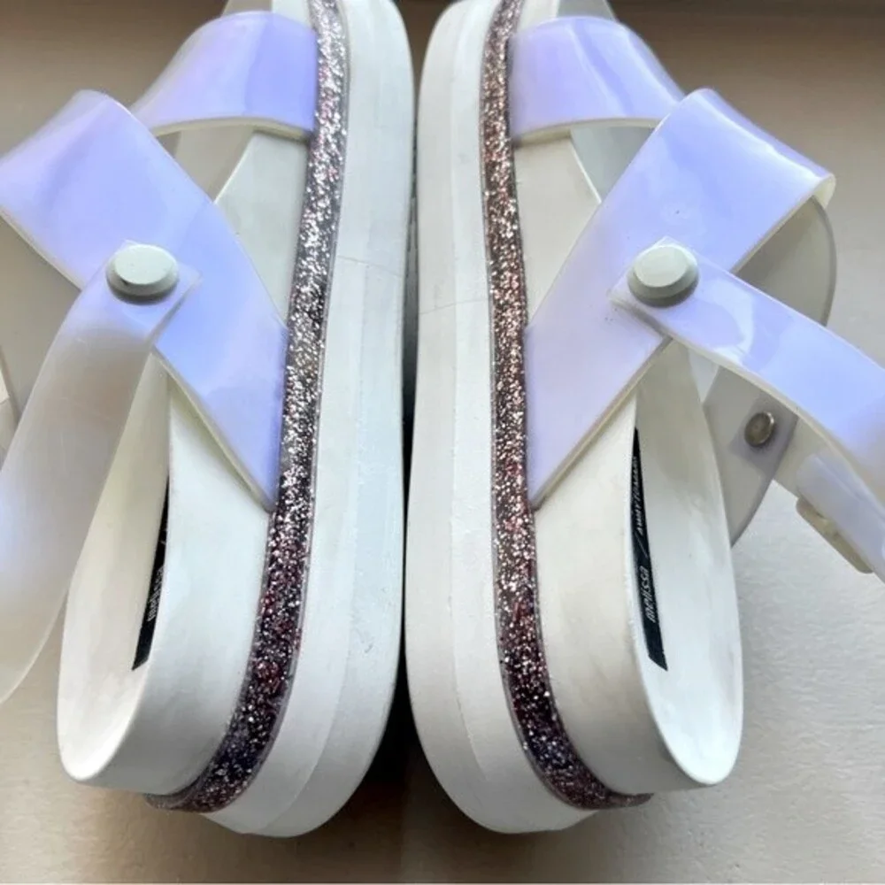 Melissa Awaytomars White Cosmic Sandals II Glitter Platform Soles Women’s Size 6